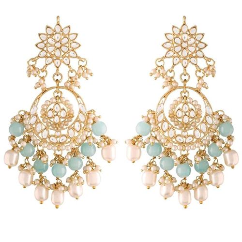 Exquisite Elegance  Pearl Kundan Chandbali Earrings