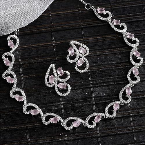 Designer Rhodium Plated CZ  N  AD Necklace