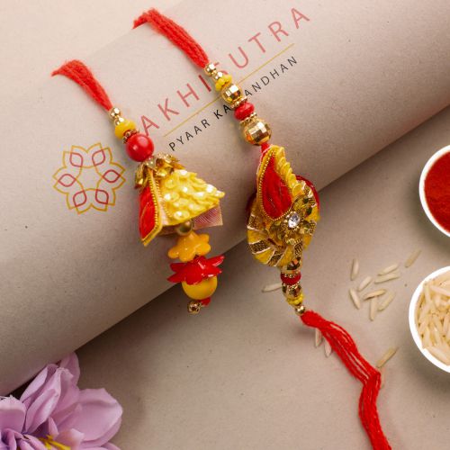 Stylish Zardosi Bhaiya Bhabhi Rakhi Set