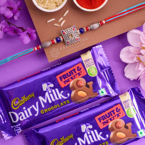 Classic Kundan Rakhi N Cadbury Chocolate Combo