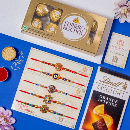 Exclusive 5 Rakhi Set N Chocolates Combo