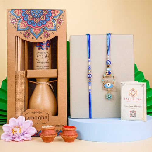 Stunning Evil Eye Rakhi  N  Reed Diffuser Combo