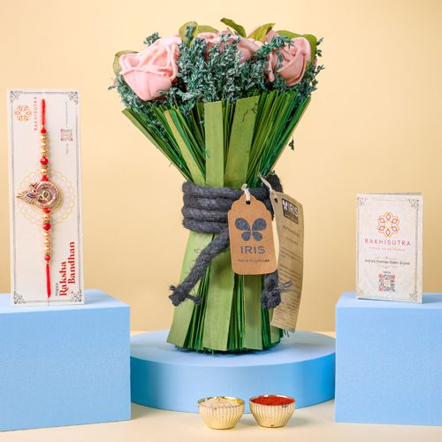 Stylish Shree Krishna Rakhi N Artificial Floral Bouquet Combo