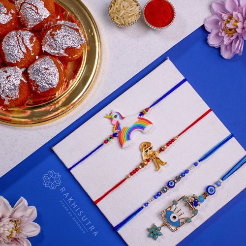 Attractive Family Rakhi Set N Ghee Laddu Combo