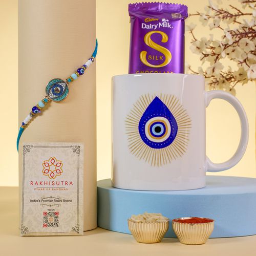 Silk Chocolate with Evil Eye Mug N Rakhi Combo